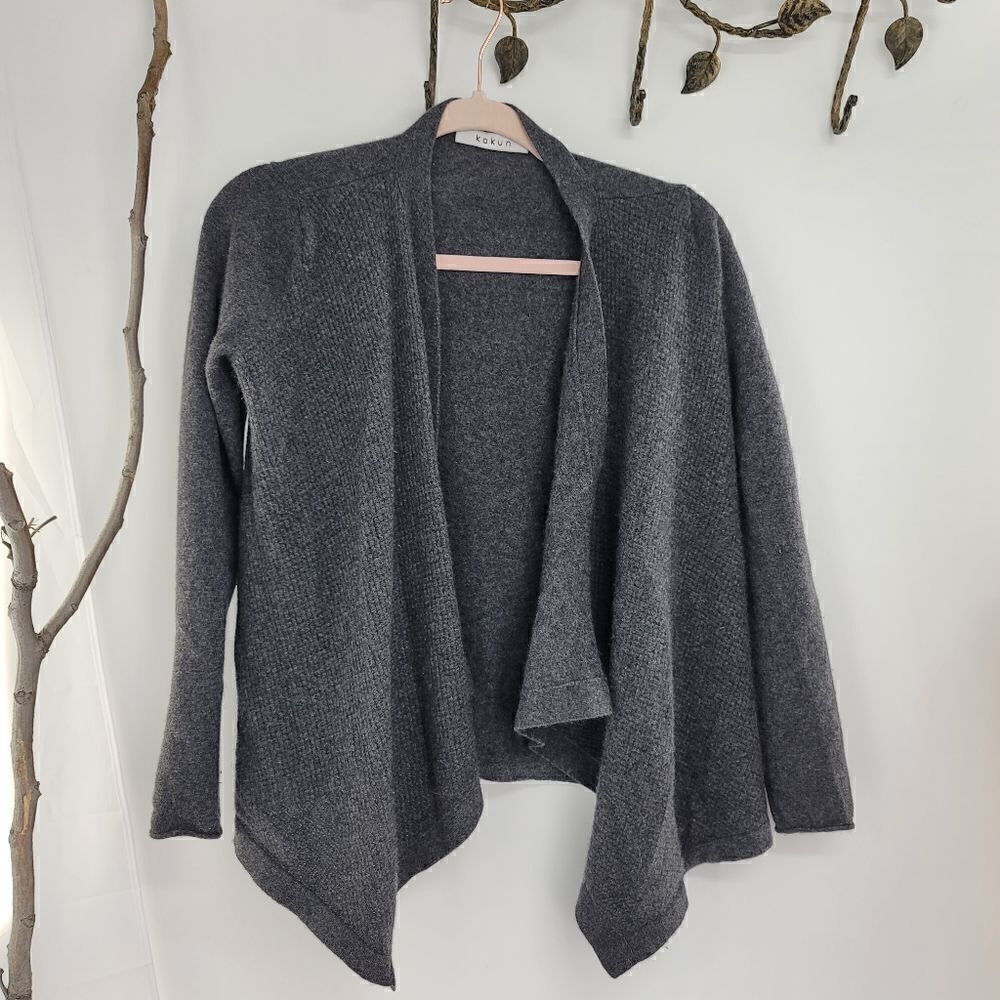 Kokun gray 100% cashmere open front cardigan